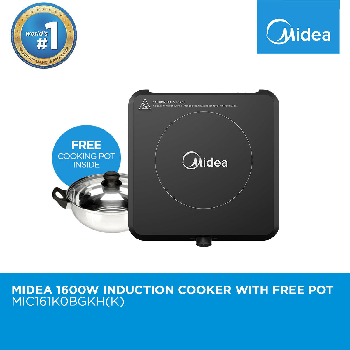 Midea 1600W Induction Cooker (Black) with Free Pot
