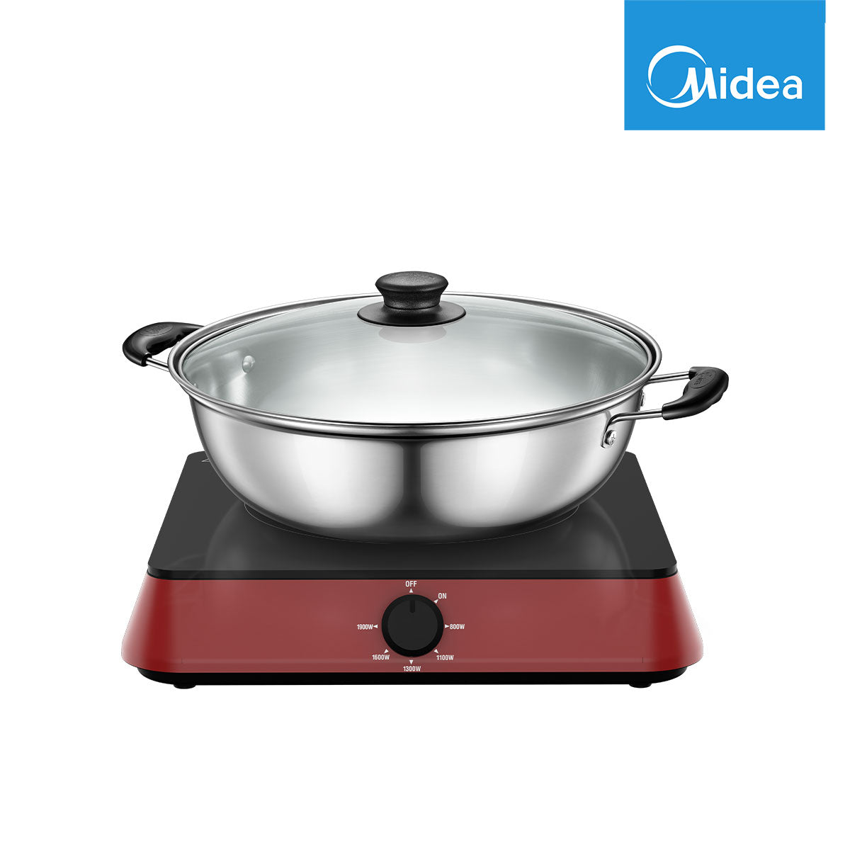 Midea 1600W Induction Cooker (Black/Red) with Free Pot