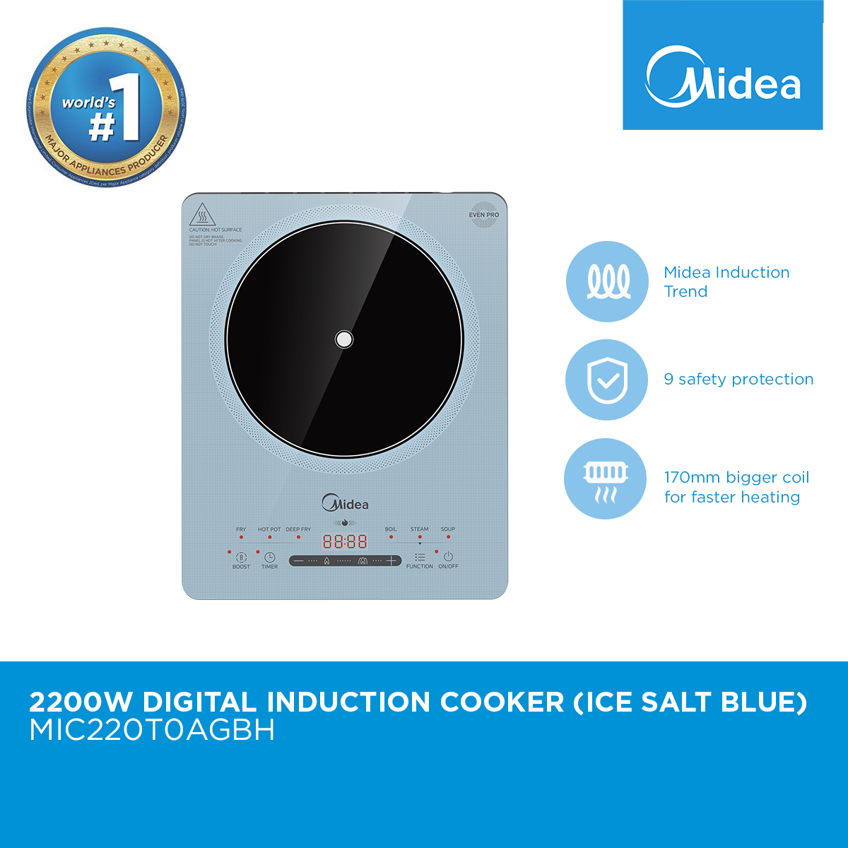 MIDEA 2200W Digital Induction Cooker (Ice Salt Blue)