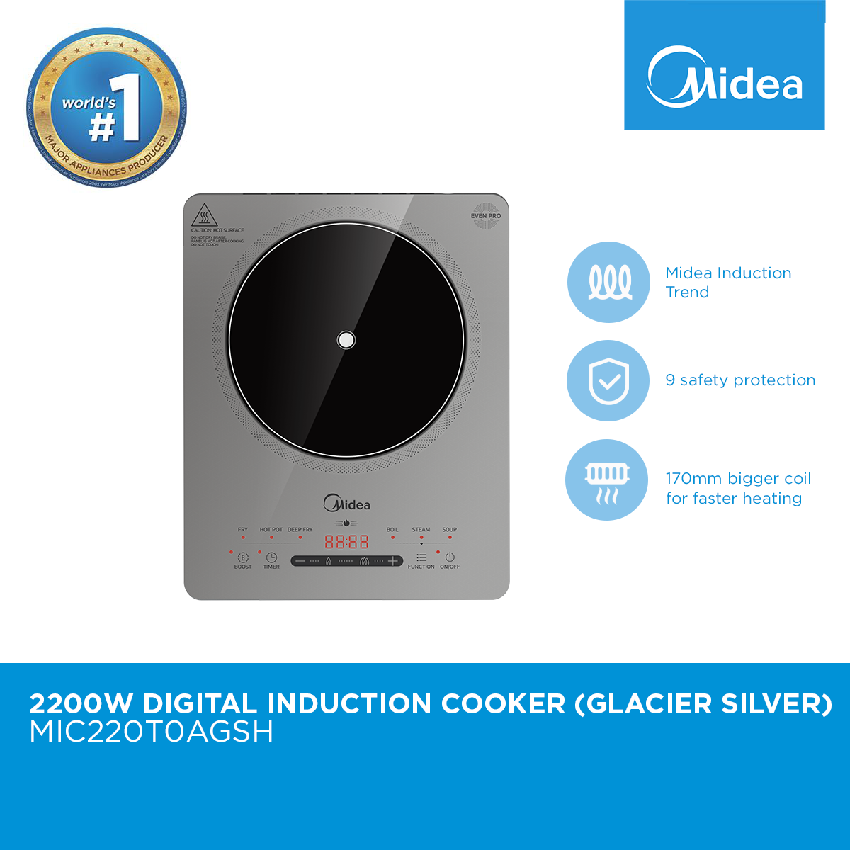 Midea 2200W Digital Induction Cooker (Glacier Silver)