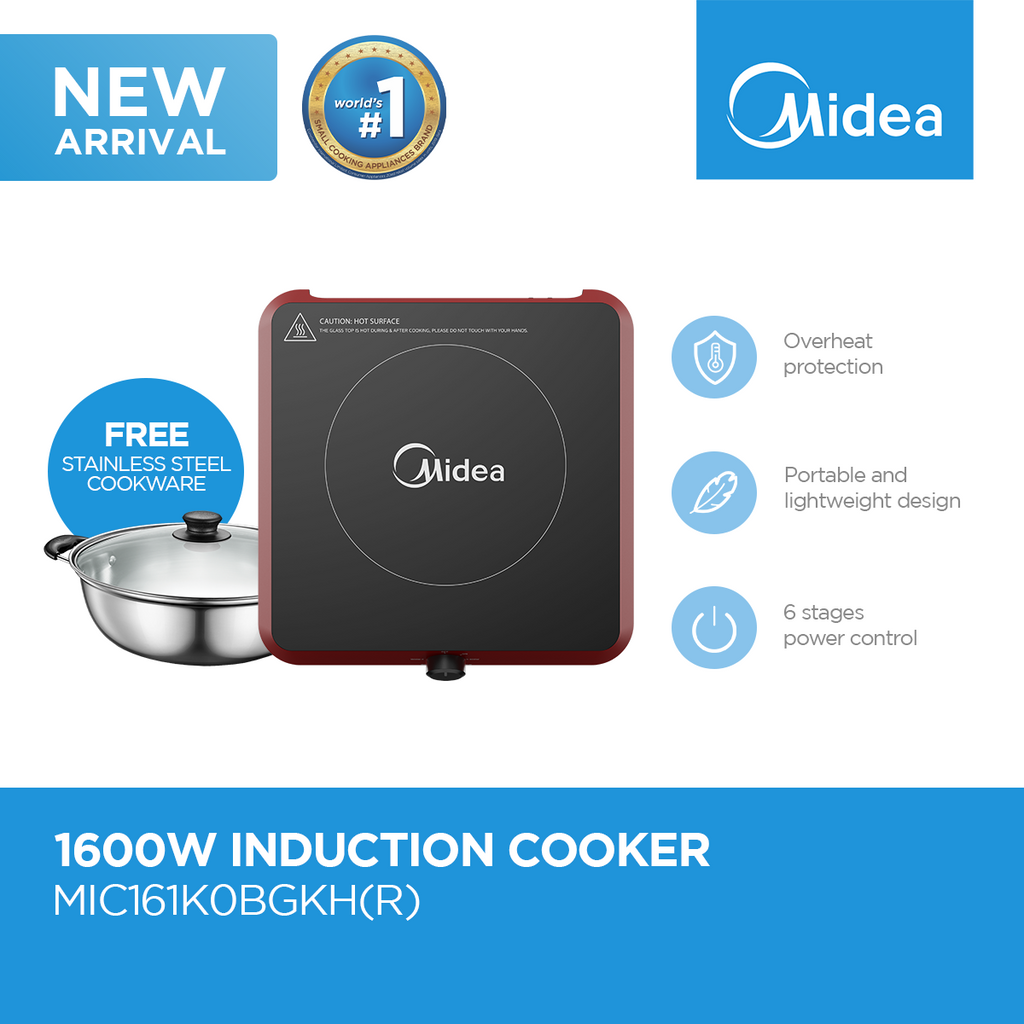Midea 1600W Induction Cooker (Black/Red) with Free Pot