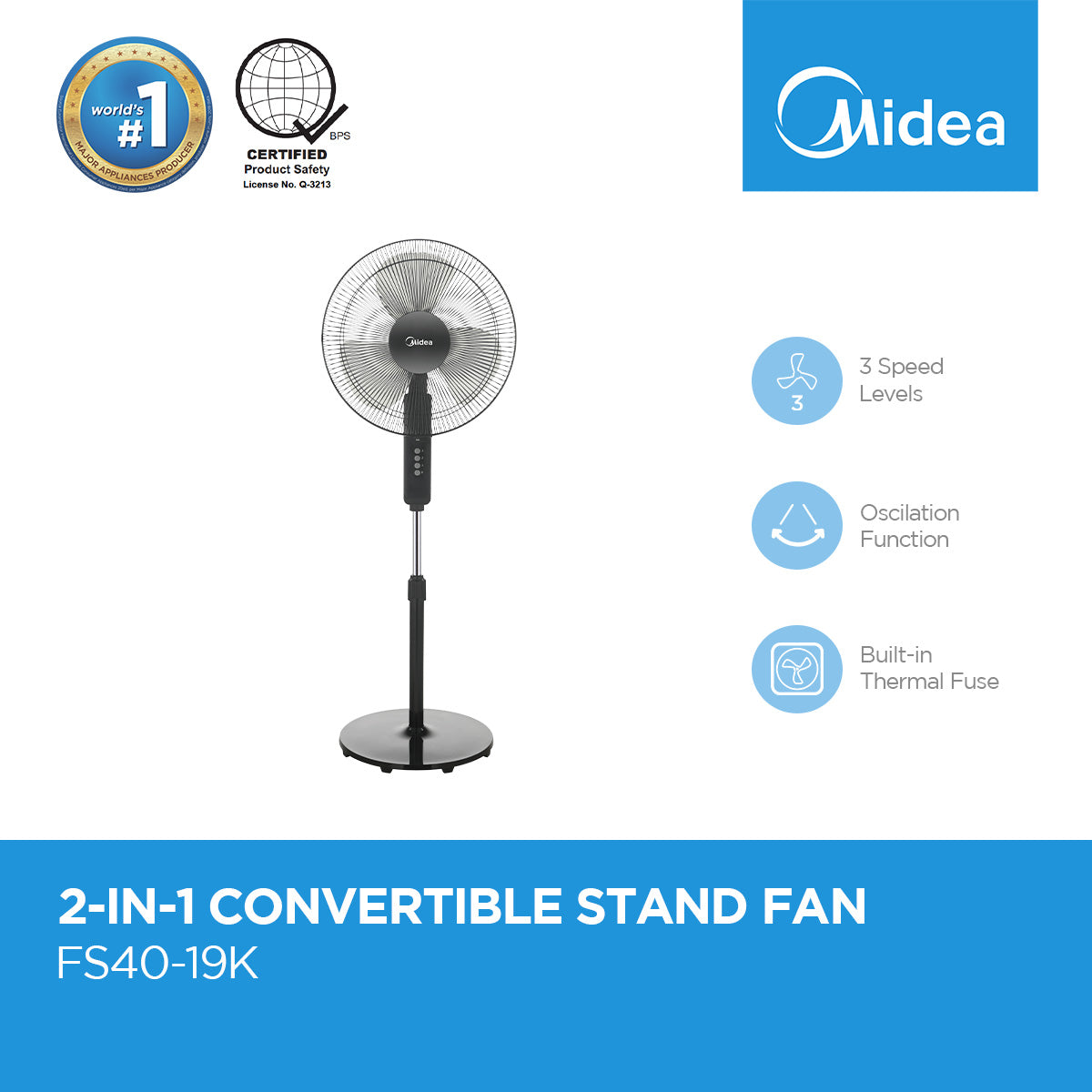 Midea 2-in-1 Convertible Electric Fan