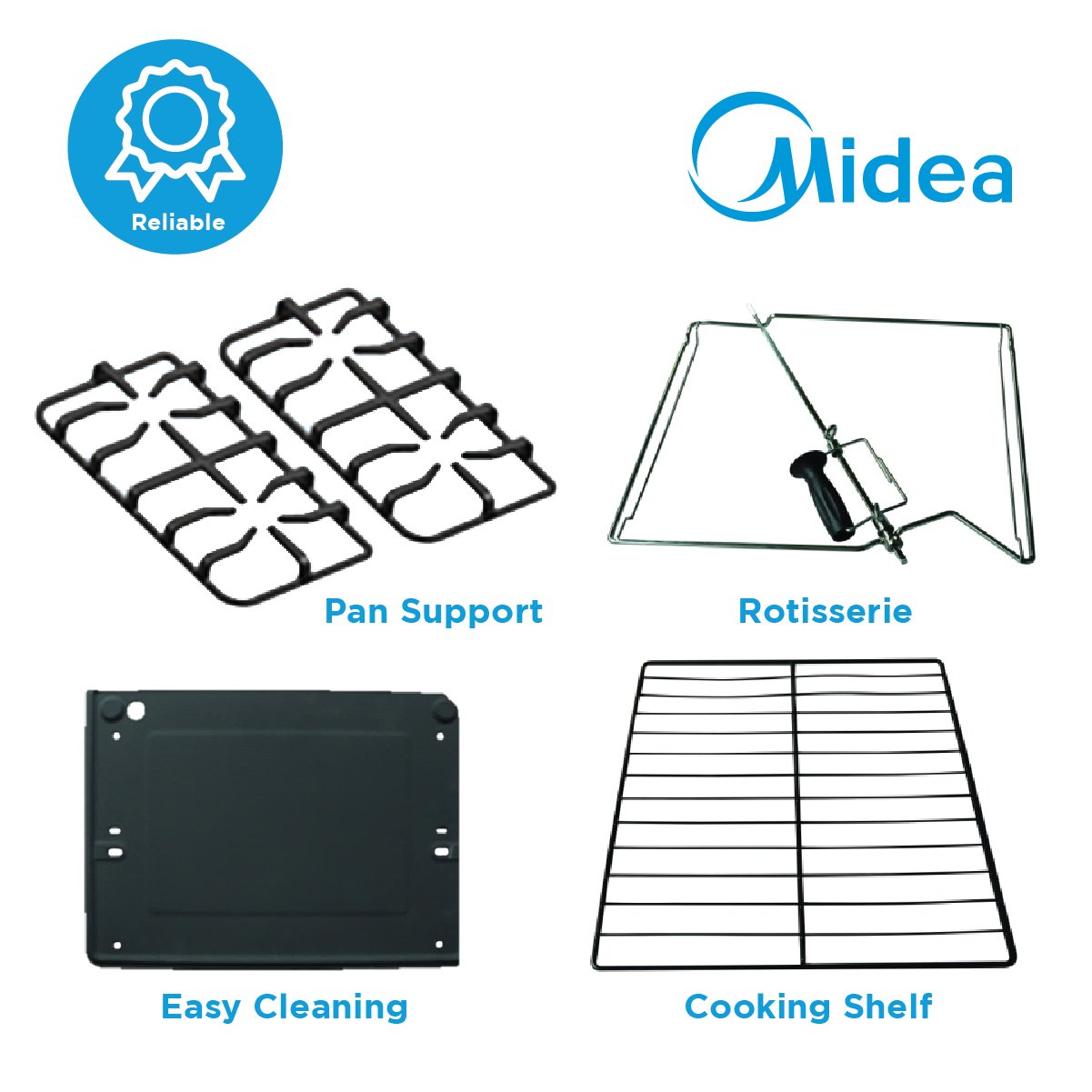 Surprisingly Friendly Midea 60cm Black Gas Range (4 Gas Burners)